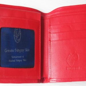 Julie Genuine Real Stingray Skin Leather Eye Man Bifold Shiny Red Wallet