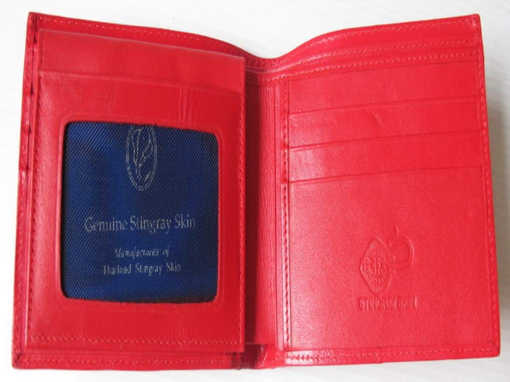 Julie Genuine Real Stingray Skin Leather Eye Man Bifold Shiny Red Wallet