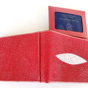 Julie Genuine Real Stingray Skin Leather Eye Man Bifold Shiny Red Wallet