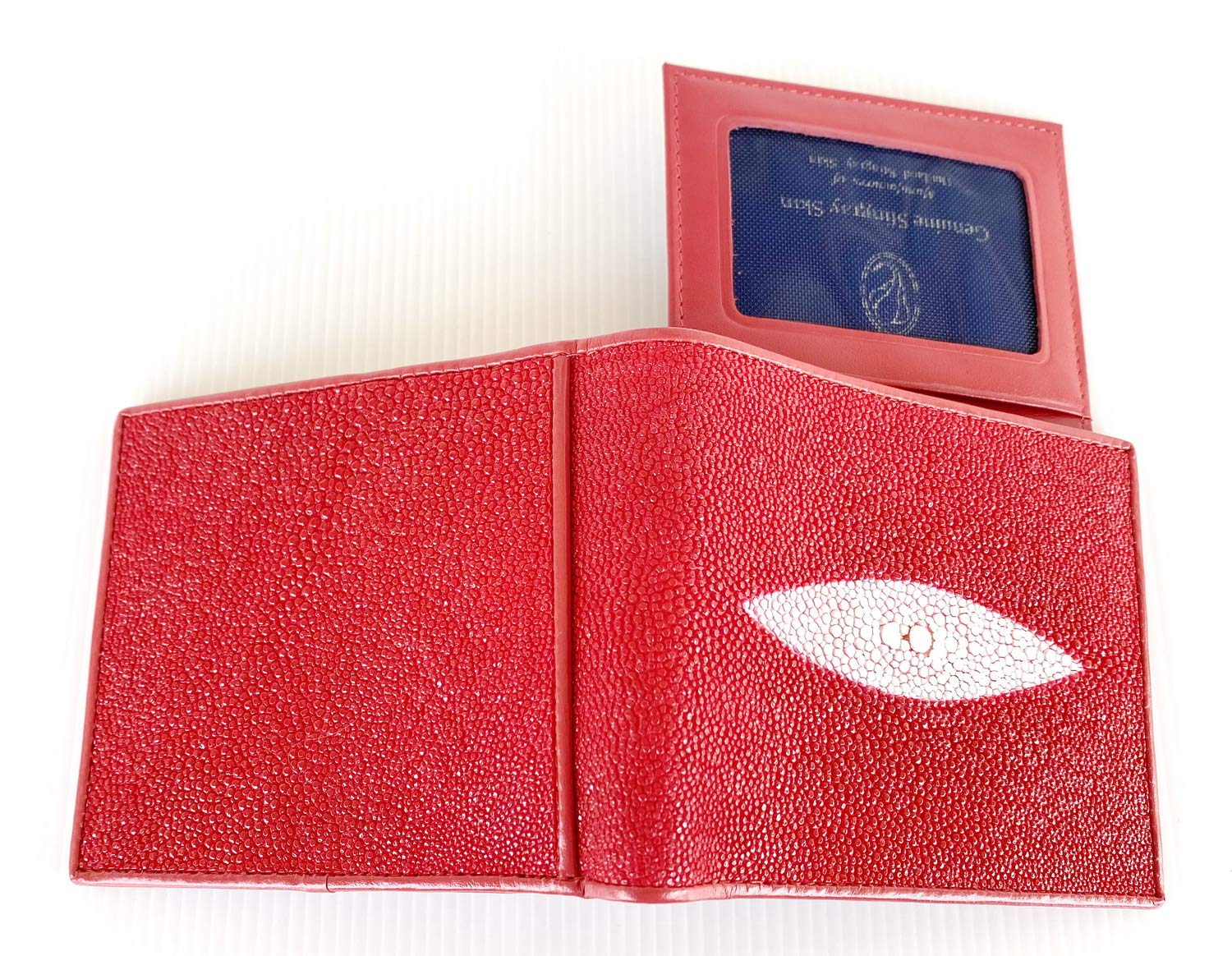 Julie Genuine Real Stingray Skin Leather Eye Man Bifold Shiny Red Wallet