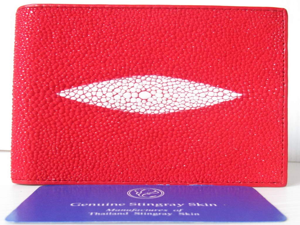 Julie Genuine Real Stingray Skin Leather Eye Man Bifold Shiny Red Wallet