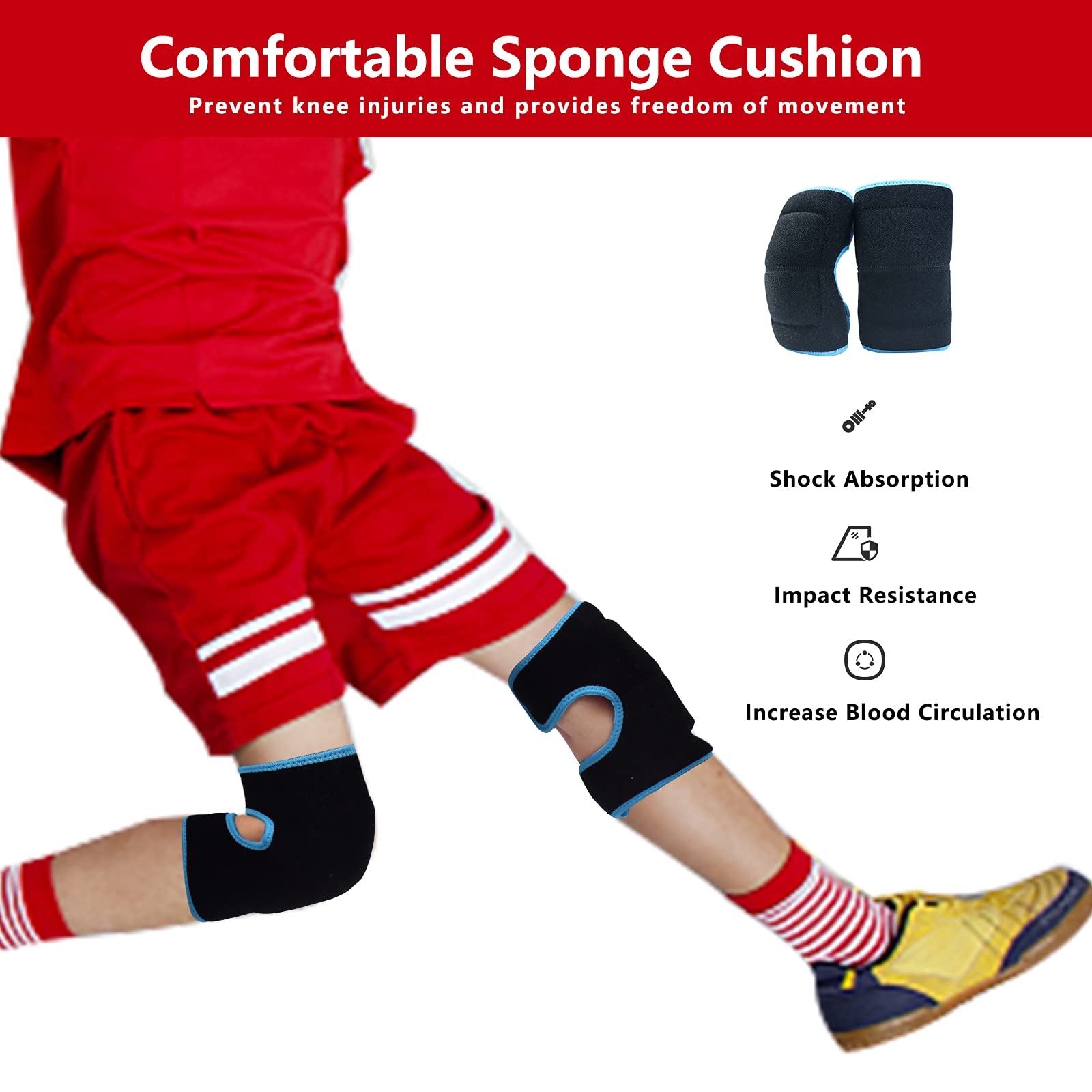 GINEKOO Kids Protective Knee Pads, Anti-Slip Padded Sponge Breathable Adjustable Kids Knee protector for Volleyball Basketball Skating Cycling Dance