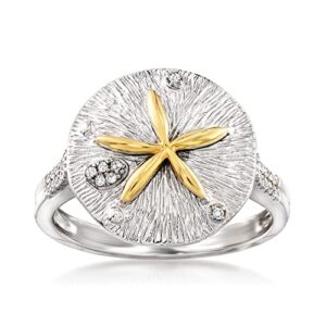 ross-simons 0.10 ct. t.w. diamond sand dollar ring in sterling silver with 14kt yellow gold. size 7