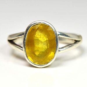 Gemsonclick Natural Yellow Sapphire Solid Silver Cut Ring 7 Ct September Stone Chakra Healing Size 5-13