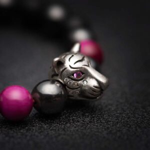 Karseer White Tiger Head Bracelet, Crystal and Healing Stones Rose Tiger Eye Magnetic Hematite Black Agate Therapy Energy Spirit Animal Stretch Bracelet for Women, Charkra Bracelet