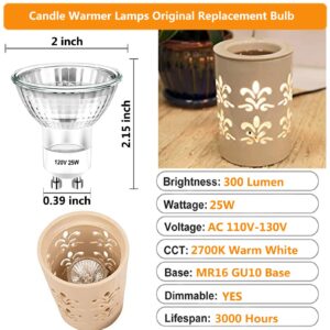 PaeorRorL Halogen Bulb 25 Watt GU10 120V NP5 Replacement Bulbs for Candle Warmer Lamps,Scent Wax Burner,Wax Warmer,Fragrance Melt,Warming Bulb MR16 JDR Dimmable,Warm White 2700K,Pack of 4