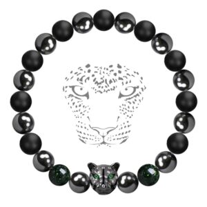 Karseer Black Panther Magnetic Hematite and Matte Onyx Natural Stones Beaded Stretch Bracelet Energy Crystal Meditation Prayer Stress Relief Beads Bracelet for Men Women