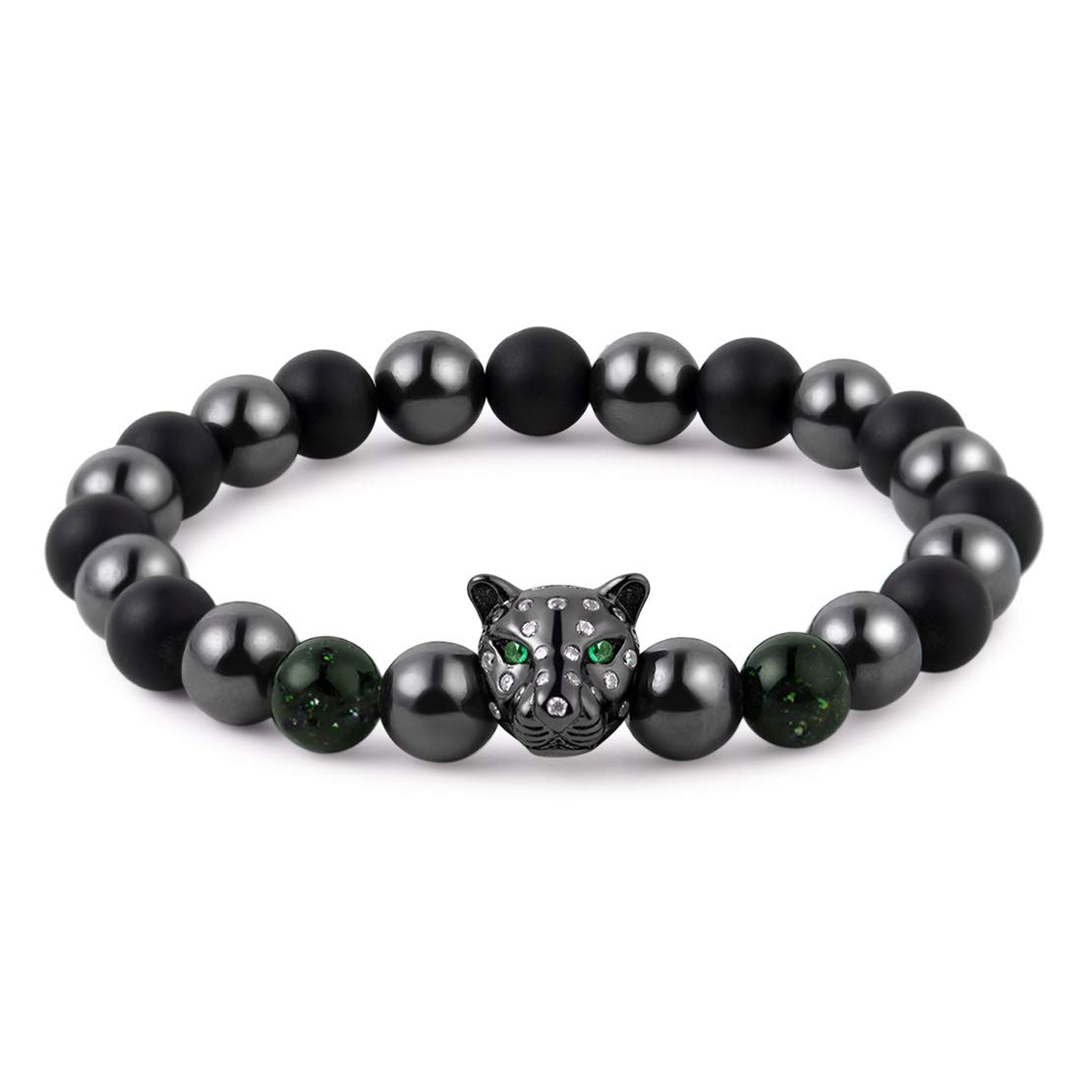 Karseer Black Panther Magnetic Hematite and Matte Onyx Natural Stones Beaded Stretch Bracelet Energy Crystal Meditation Prayer Stress Relief Beads Bracelet for Men Women