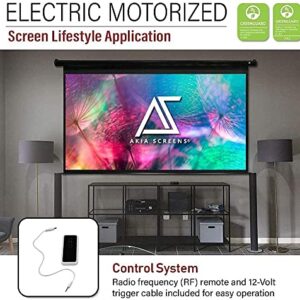 Akia Screens 110 inch Motorized Electric Remote Controlled Drop Down Projector Screen 16:9 8K 4K HD 3D Retractable Ceiling Wall Mount Black Projection Screen Office Home Theater Movie AK-MOTORIZE110H1