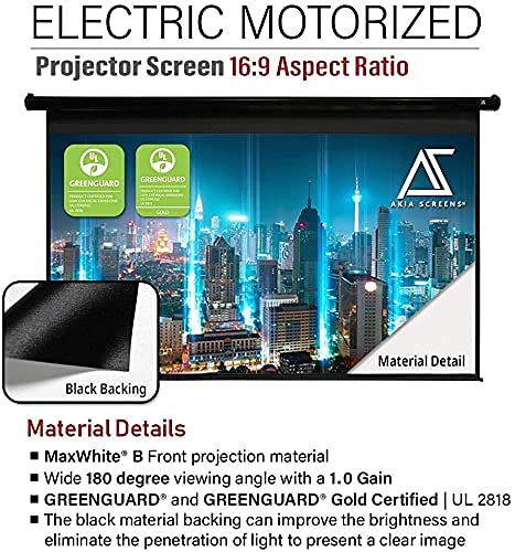 Akia Screens 110 inch Motorized Electric Remote Controlled Drop Down Projector Screen 16:9 8K 4K HD 3D Retractable Ceiling Wall Mount Black Projection Screen Office Home Theater Movie AK-MOTORIZE110H1