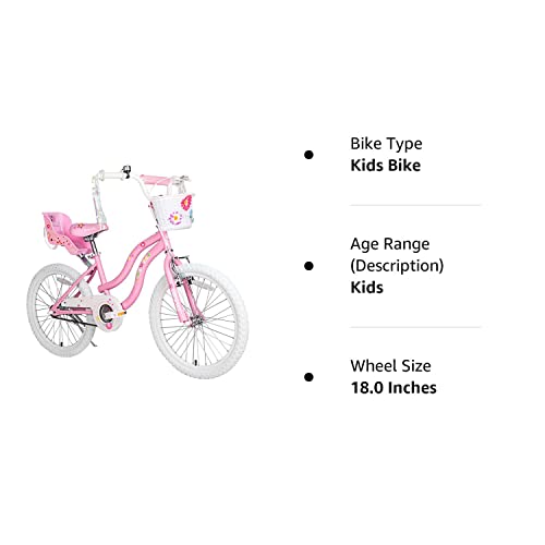 COEWSKE Kid's Bike Steel Frame Children Bicycle Little Princess Style 18 Inch with Training Wheel (Pink, 18 Inch)