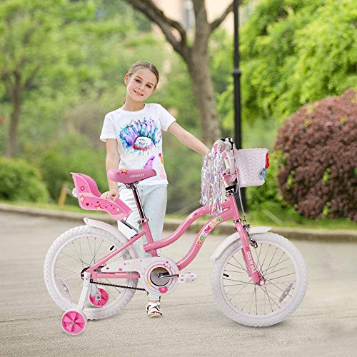 COEWSKE Kid's Bike Steel Frame Children Bicycle Little Princess Style 18 Inch with Training Wheel (Pink, 18 Inch)