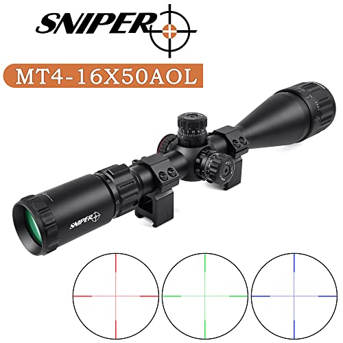 SNIPER MT 4-16X50 AOL Hunting Rifle Scope/Red, Green Illuminated Mil Dot Reticle/Fully Multi-Coated Lens/Adjustable Objective