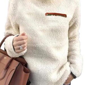 onlypuff Long Sleeve Sherpa Pullover Sweater White Soft Winter Warm up Tunic for Leggings M