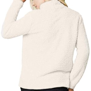 onlypuff Long Sleeve Sherpa Pullover Sweater White Soft Winter Warm up Tunic for Leggings M