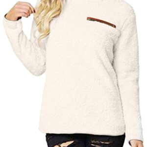 onlypuff Long Sleeve Sherpa Pullover Sweater White Soft Winter Warm up Tunic for Leggings M