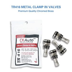 CKAuto 4 Pieces TR416 Metal Valve Stems Outer Mount Fits .453" & .625" Rim Holes Long 1 1/2", Silver