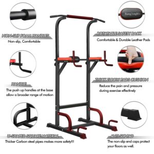 Power Tower, BangTong&Li Pull Up Bar Dip Station/stand for Home Gym Strength Training Workout Equipment(black+red)