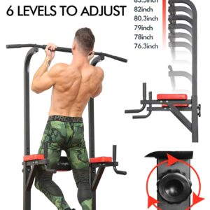 Power Tower, BangTong&Li Pull Up Bar Dip Station/stand for Home Gym Strength Training Workout Equipment(black+red)