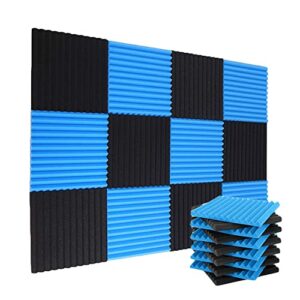 24 pack sound proof foam panels 1" x 12" x 12" acoustic panels studio foam wedges sound absorbing wall panels decoration foam tiles sound proofing padding for wall, home, office (black/blue)