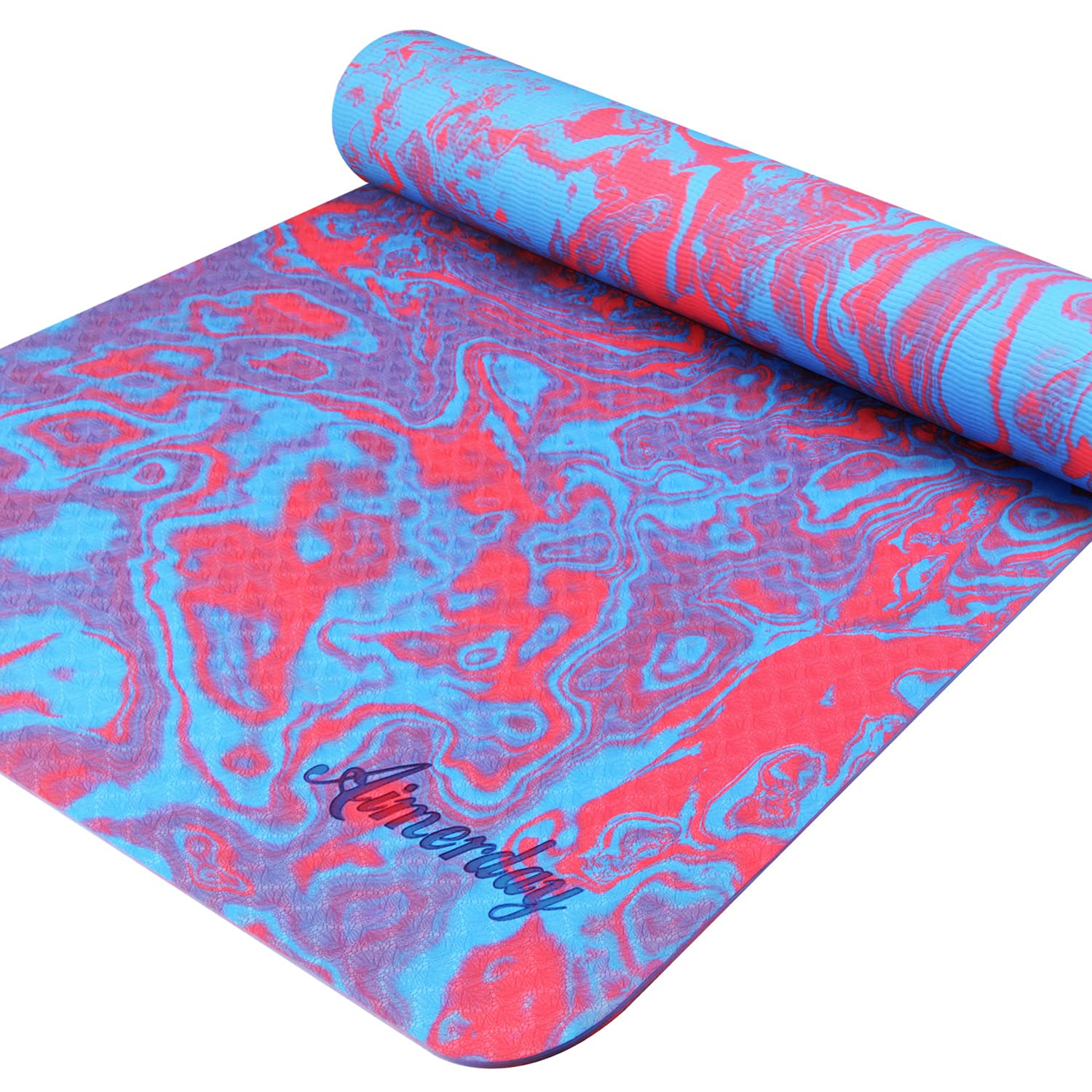 AIMERDAY Non Slip Yoga Mat Eco Friendly TPE Exercise Mat Premium Print 1/4 Inch Thick High Density Lightweight Pilates Mat with Carrying Strap for Floor Workout, Fitness & Hot Yoga 72" x 24"