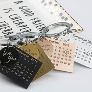 onlylove-handmade Personalized Engraved Calendar Date Keychain Custom Message Stainless Steel Keyring Memorial Keepsake Gift for Anniversary (Silver)