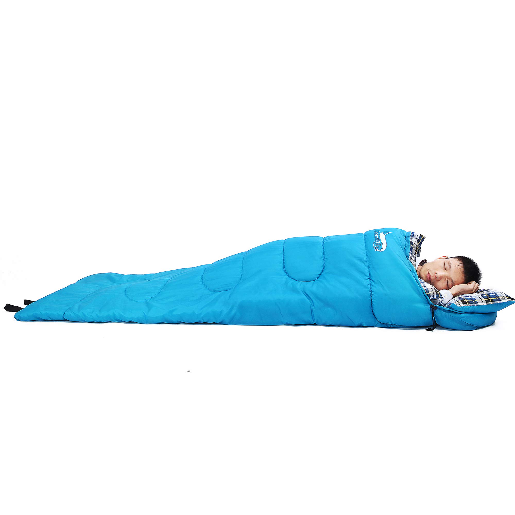 DESERT & FOX Cotton Flannel Sleeping Bags Attach Pillow, 4 Season Warm & Cold Weather Envelope Compression Sack, Lightweight & Portable Sleeping Bag for Outdoor Camping, Hiking, Traveling