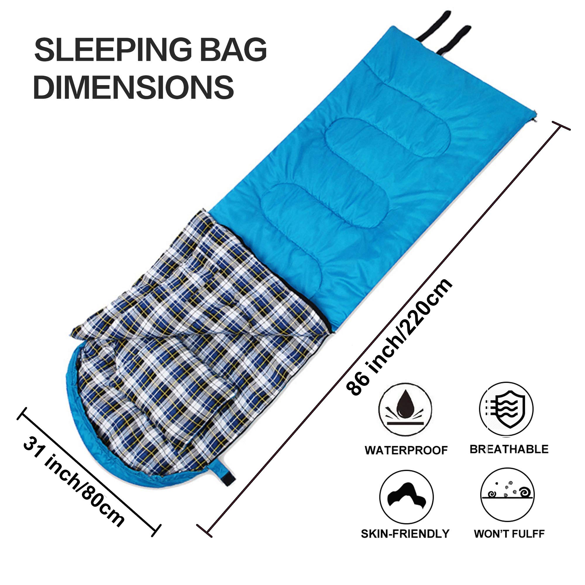 DESERT & FOX Cotton Flannel Sleeping Bags Attach Pillow, 4 Season Warm & Cold Weather Envelope Compression Sack, Lightweight & Portable Sleeping Bag for Outdoor Camping, Hiking, Traveling