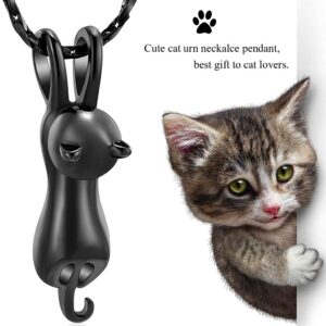 Imrsanl Pet Cremation Jewelry for Ashes Memorial Ash Jewelry Keepsake Cat Urn Pendants for Animal Ashes Necklace (Black)