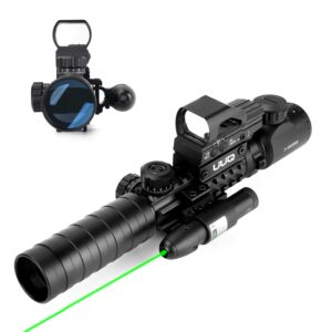 uuq 3-9x32eg tactical rifle scope illuminated red & green range finder reticle w/reflex sight & green laser sight