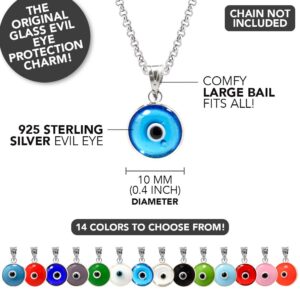 MIZZE Made for Luck Transparent Light Blue Authentic 925 Sterling Silver 10 MM Round Glass Evil Eye Charm Pendant