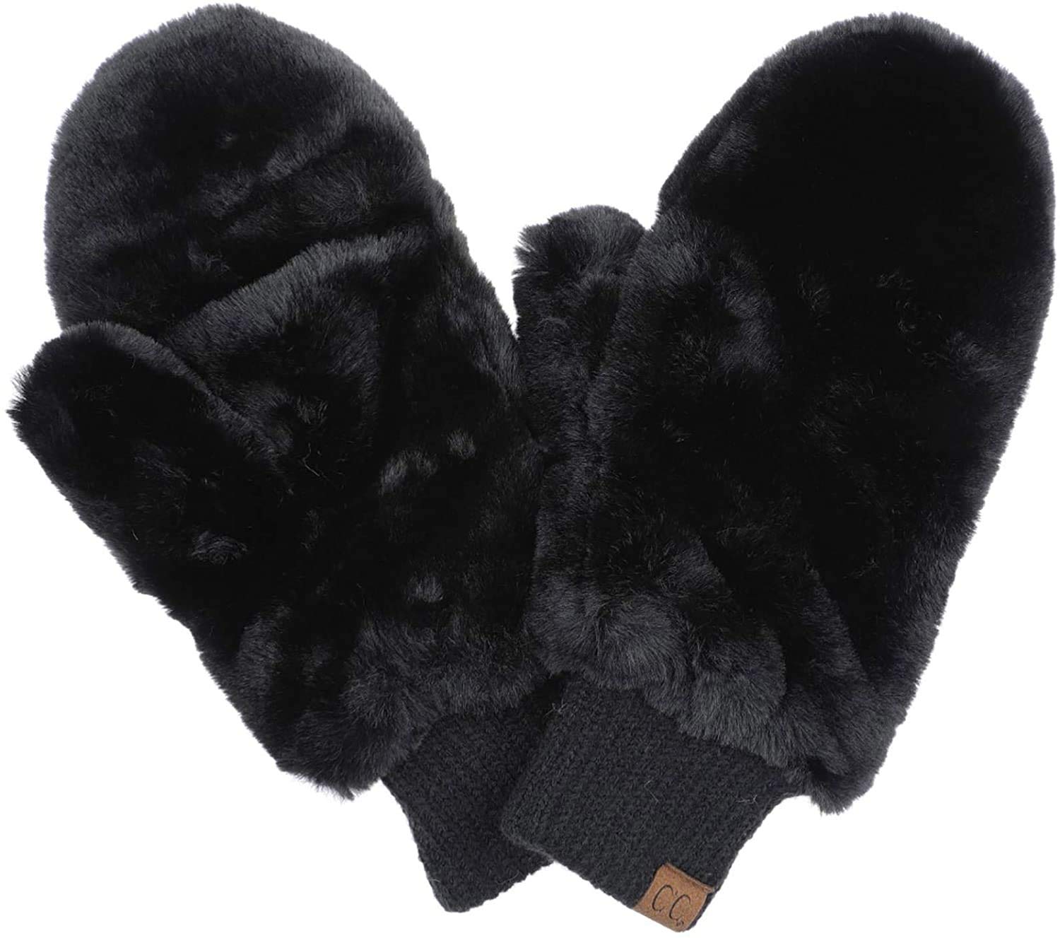 Funky Junque Mittens Women's Faux Fur Warm Fuzzy Soft Fingerless Gloves - Black