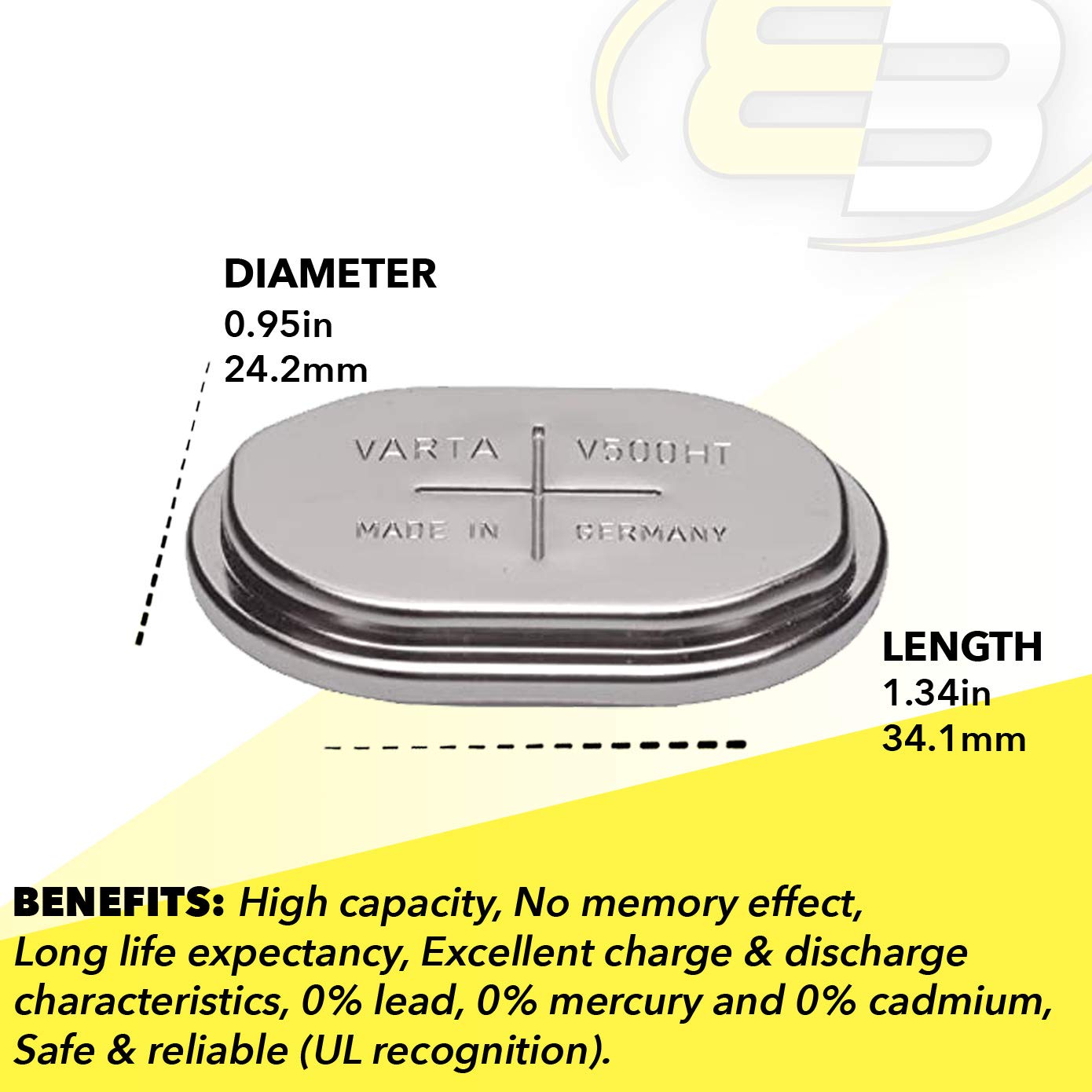 1.2V 510mAh Battery For Flashlight Lamp in 2007-2018 Jeep Compass, 2007-2018 Jeep Patriot, 2011-2018 Jeep Grand Cherokee Replaces 5183454AA