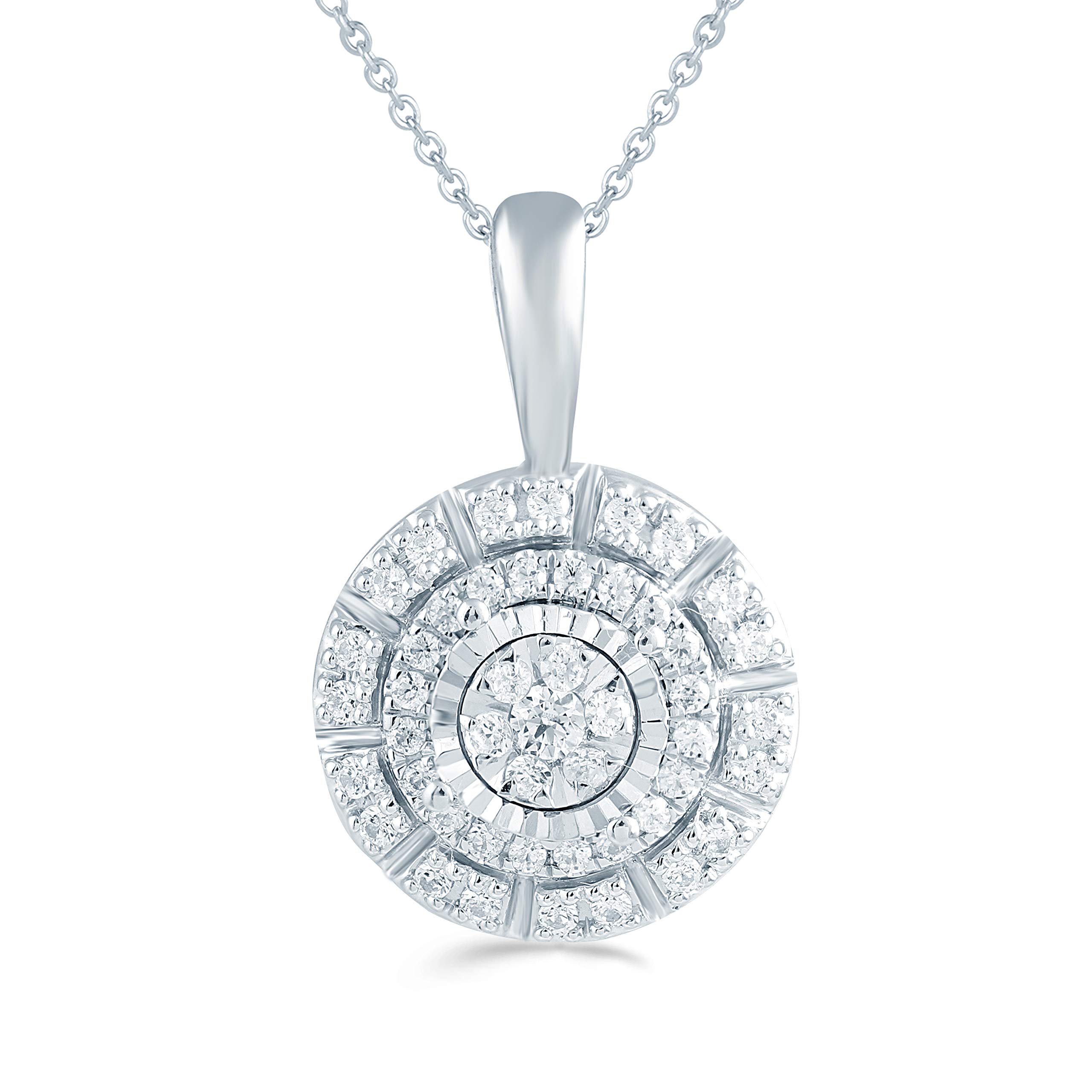 Fifth and Fine 1/4ct tw Diamond Round Cluster Fashion Pendant in Sterling Silver with 18" cable chain