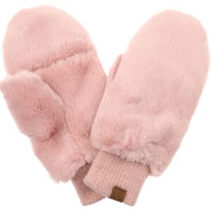 Funky Junque Mittens Women's Faux Fur Warm Fuzzy Soft Fingerless Gloves - Rose