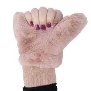 Funky Junque Mittens Women's Faux Fur Warm Fuzzy Soft Fingerless Gloves - Rose