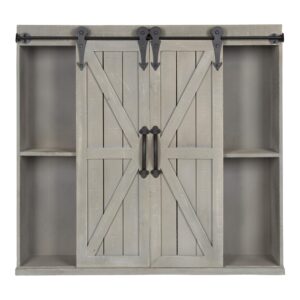 Kate and Laurel Cates Decorative Wood Wall Storage Cabinet with Two Sliding Barn Doors, Rustic Gray