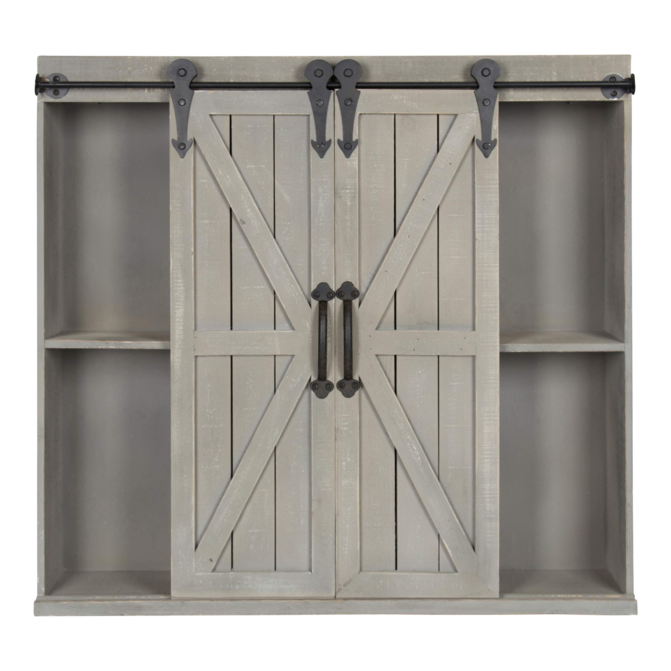 Kate and Laurel Cates Decorative Wood Wall Storage Cabinet with Two Sliding Barn Doors, Rustic Gray