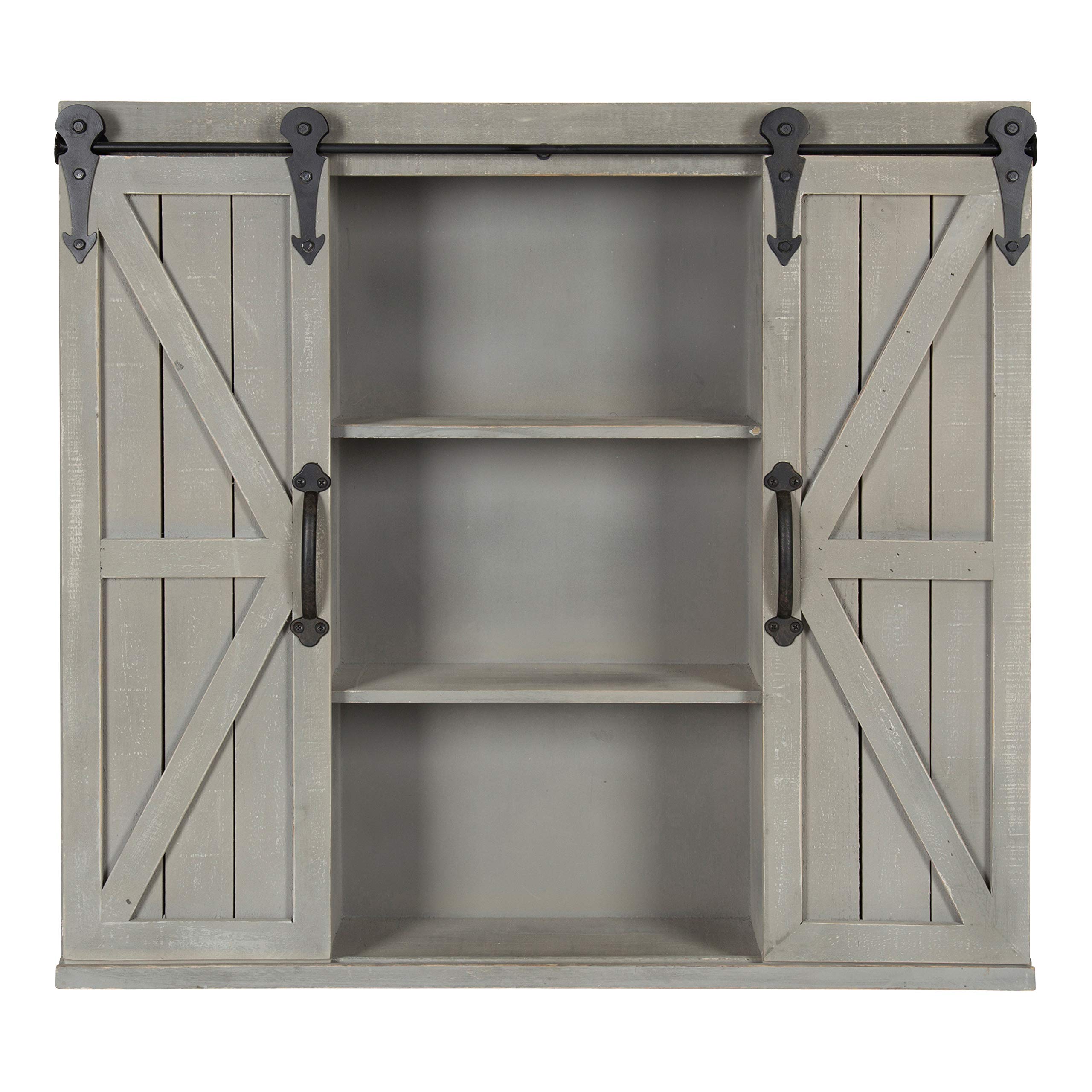 Kate and Laurel Cates Decorative Wood Wall Storage Cabinet with Two Sliding Barn Doors, Rustic Gray