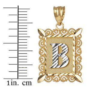 LA BLINGZ 14K Yellow Gold Filigree Alphabet Initial Letter B DC Pendant (S/L) (Large)