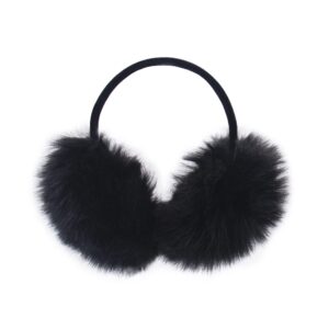 surell Genuine Faux Fox Earmuff with Velvet Band, Winter Fashion Ear Warmers, Perfect Elegant Women's Luxury Gift (Black)