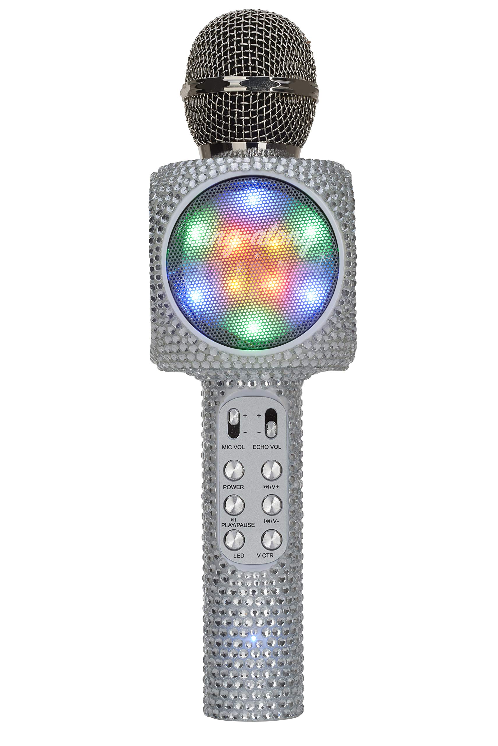 Wireless Express - Sing-Along Bling Bluetooth Karaoke Microphone and Bluetooth Stereo Speaker All-in-One (Silver Bling)