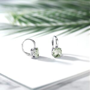 Gem Stone King 4.10 Cttw Green Prasiolite Dangle Earrings For Women In 925 Sterling Silver | Gemstone Birthstone | Cushion 8MM