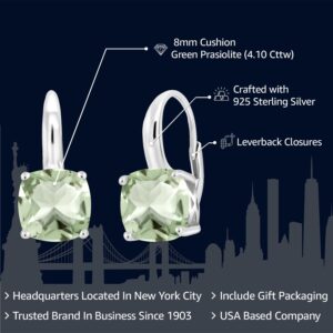 Gem Stone King 4.10 Cttw Green Prasiolite Dangle Earrings For Women In 925 Sterling Silver | Gemstone Birthstone | Cushion 8MM