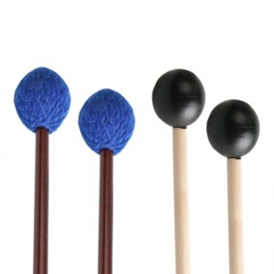 unime 2 pairs keyboard marimba mallets wood handle, medium blue hard yarn head keyboard marimba mallets, black rubber bell mallets glockenspiel sticks