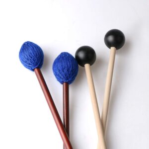 UNIME 2 Pairs Keyboard Marimba Mallets Wood Handle, Medium Blue Hard Yarn Head Keyboard Marimba Mallets, Black Rubber Bell Mallets Glockenspiel Sticks