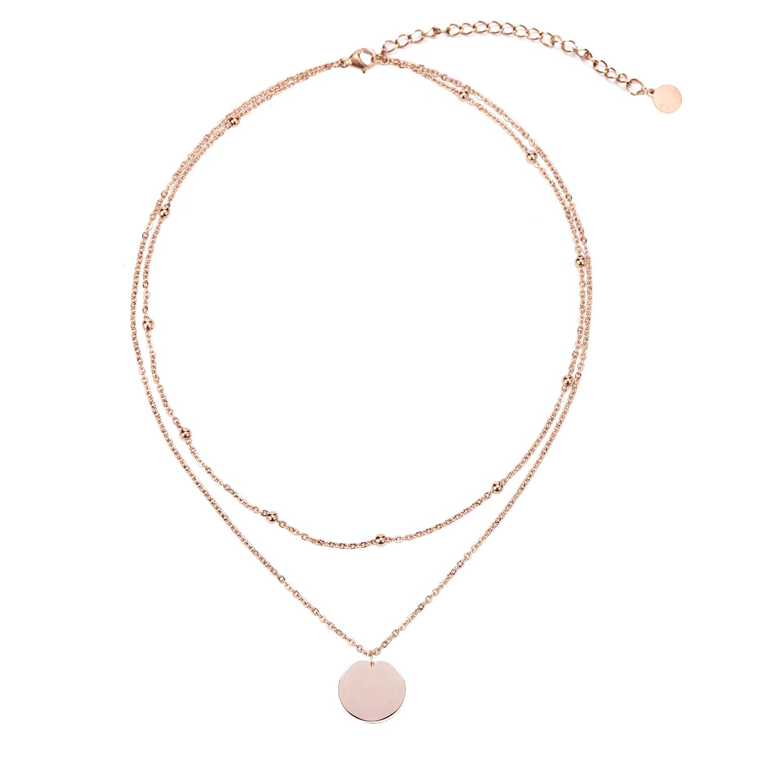 Legitta Disc Coin Charm Pendant Collar Necklace Layering Titanium Chain Layered Choker Rose Gold for Women