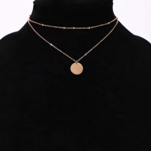 Legitta Disc Coin Charm Pendant Collar Necklace Layering Titanium Chain Layered Choker Rose Gold for Women