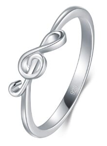 boruo 925 sterling silver ring -stackable music note band - comfort fit silver rings women - music note silver band ring - fine jewellery stackable ring, 2mm, size 8