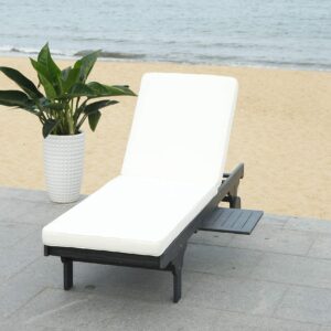 SAFAVIEH Outdoor Collection Newport Black/ Beige Cushion Built-in Side Table Adjustable Chaise Lounge Chair